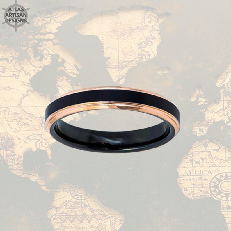4mm Thin Rose Gold Ring Tungsten Wedding Band Womens Ring Black Ring