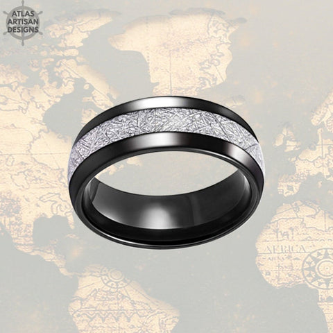Image of 8mm Black Ring Meteorite Wedding Band Tungsten Ring - Atlas Artisan Designs