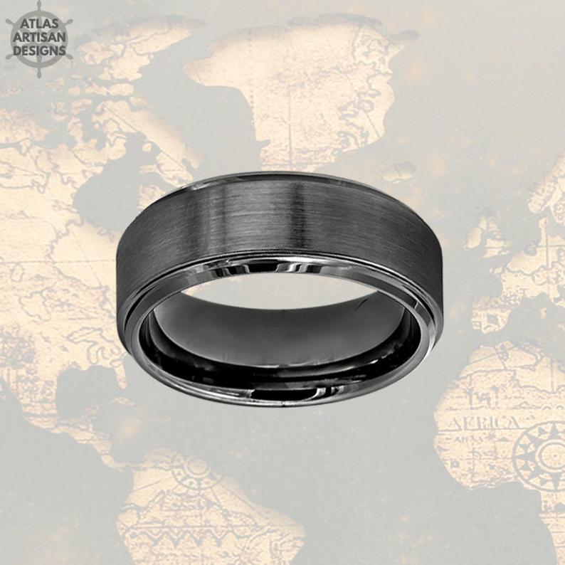 8mm Gunmetal Mens Wedding Band Tungsten Ring - Brushed Gunmetal Ring - Atlas Artisan Designs