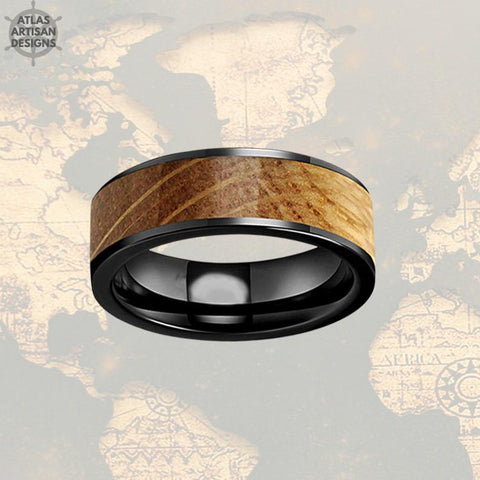 Image of Bourbon Whiskey Barrel Ring Tungsten Wedding Band Mens Ring - Atlas Artisan Designs