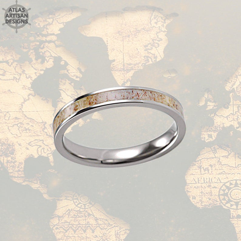 3mm Deer Antler Ring Mens Wedding Band Tungsten Ring, Unique Antler Wedding Band Mens Ring, Thin Wedding Band Mens Nature Ring, Promise Ring - Atlas Artisan Designs