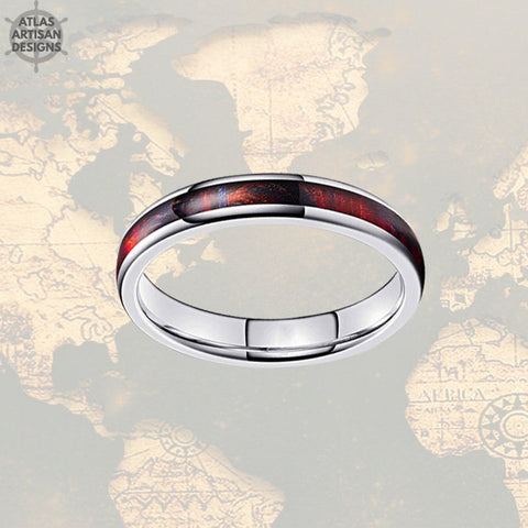Image of 4mm Swirl Wood Ring Mens Wedding Band Tungsten Ring Purple Ring Wood Wedding Band Womens Ring, Womens Wedding Band Wooden Ring Couples Rings - Atlas Artisan Designs