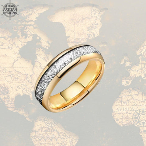 Image of 6mm Tungsten Ring Meteorite Wedding Band - Womens Wedding Band 14K Gold Ring