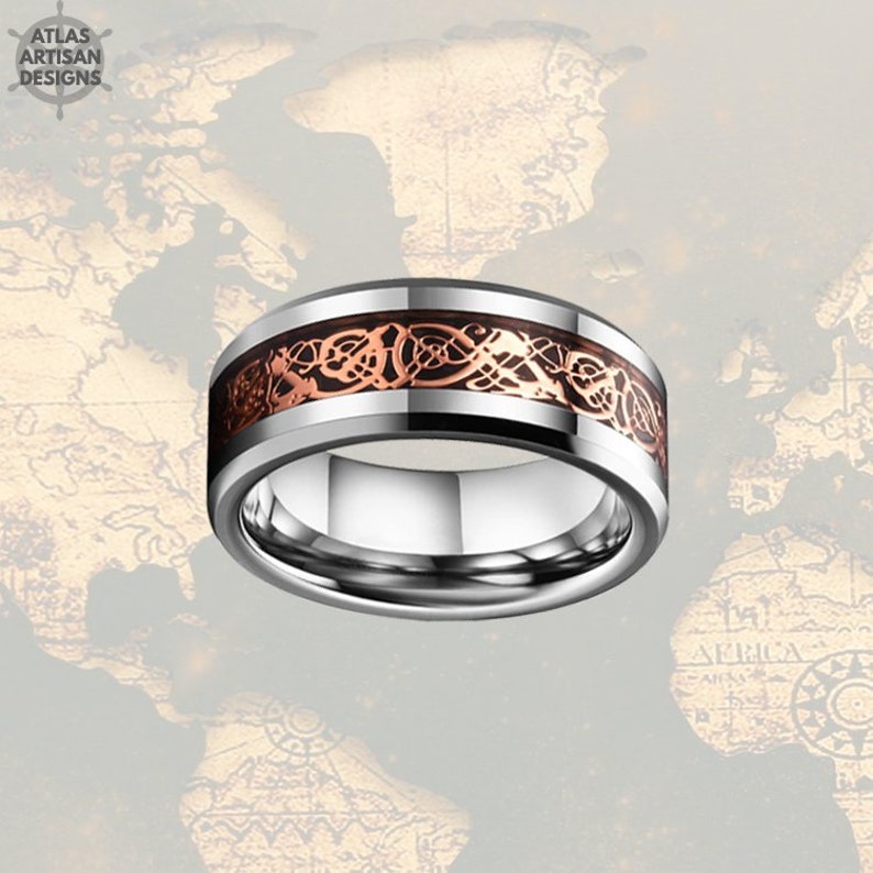 Celtic Knot Ring Viking Wedding Ring Rose Gold & Silver Ring