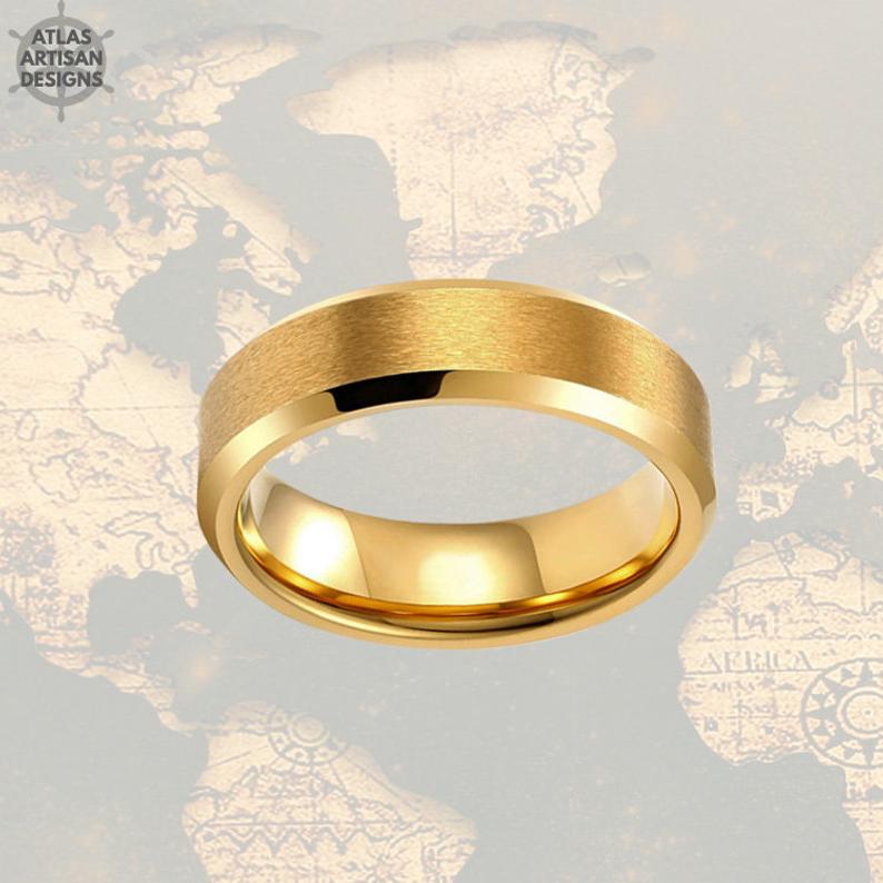 6mm 14K Yellow Gold Mens Wedding Band Tungsten Ring - Atlas Artisan Designs
