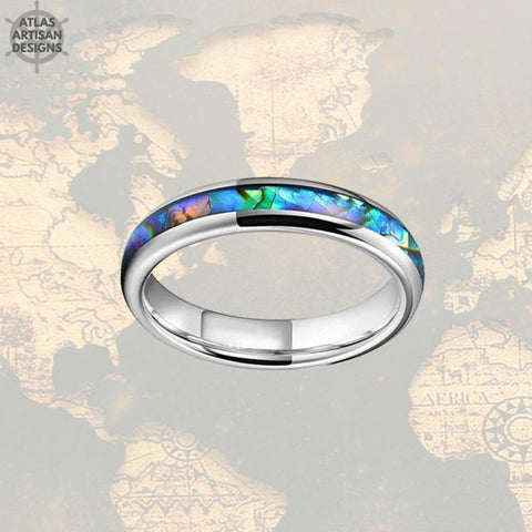 Image of Tropical Abalone Ring Tungsten Wedding Bands Women Ring - Atlas Artisan Designs