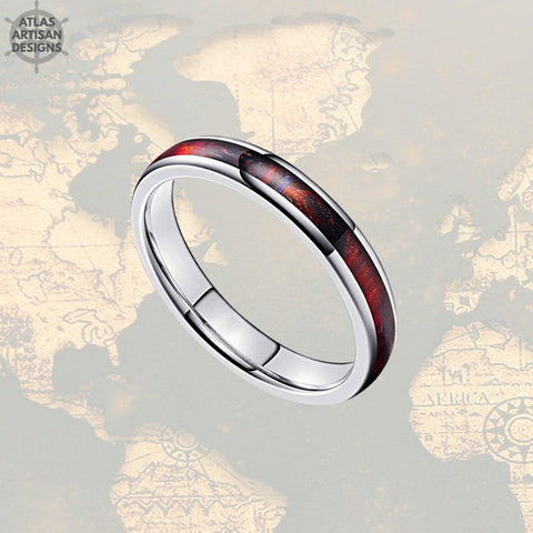 Image of 4mm Swirl Wood Ring Mens Wedding Band Tungsten Ring Purple Ring Wood Wedding Band Womens Ring, Womens Wedding Band Wooden Ring Couples Rings - Atlas Artisan Designs