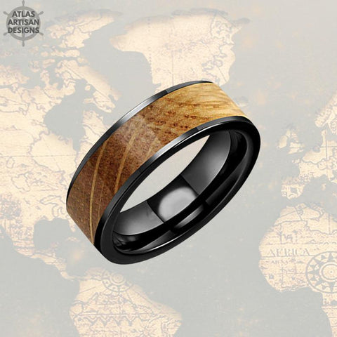 Image of Bourbon Whiskey Barrel Ring Tungsten Wedding Band Mens Ring - Atlas Artisan Designs