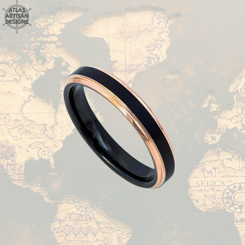Image of 4mm Thin Rose Gold Ring Tungsten Wedding Band Womens Ring Black Ring