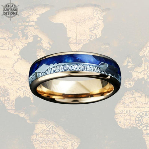 Image of 6mm Lapis Lazuli Ring Rose Gold Wedding Bands Women Ring