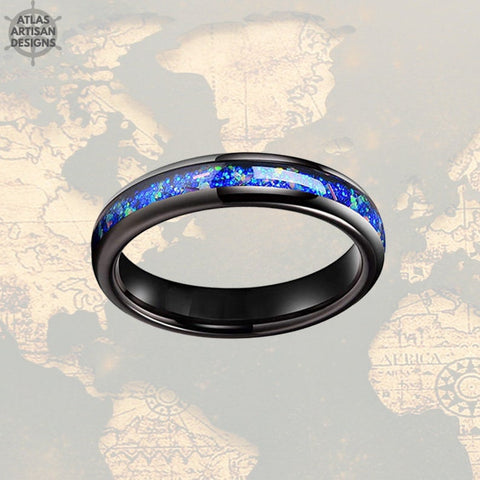 Image of Black Opal Ring Mens Wedding Band Tungsten Ring