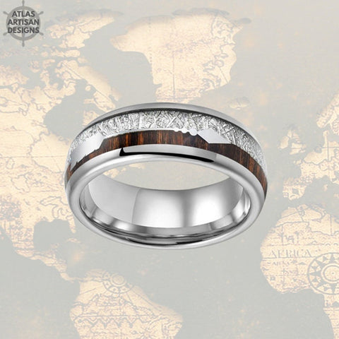 Image of Meteorite Ring Mens Wedding Band Tungsten Ring - 8mm Koa Wood Ring