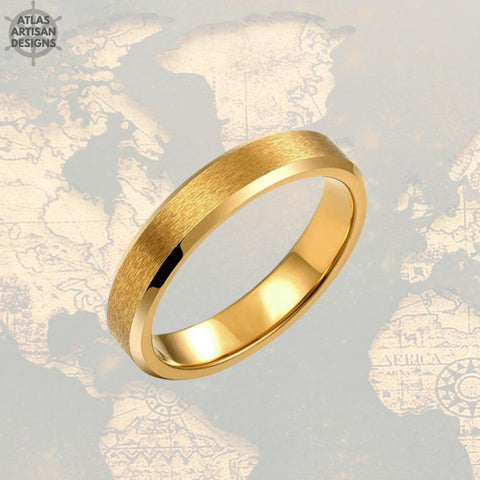 Image of 4mm Thin 14K Yellow Gold Ring Tungsten Wedding Band Womens Ring - Atlas Artisan Designs