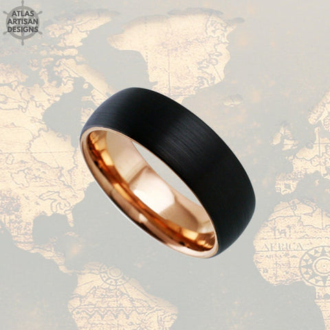 Image of Rose Gold Ring Mens Wedding Band Tungsten Ring 8mm Black Wedding Ring