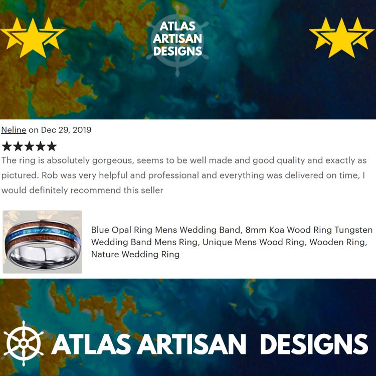 Black Opal Ring Mens Wedding Band Tungsten Ring - Atlas Artisan Designs