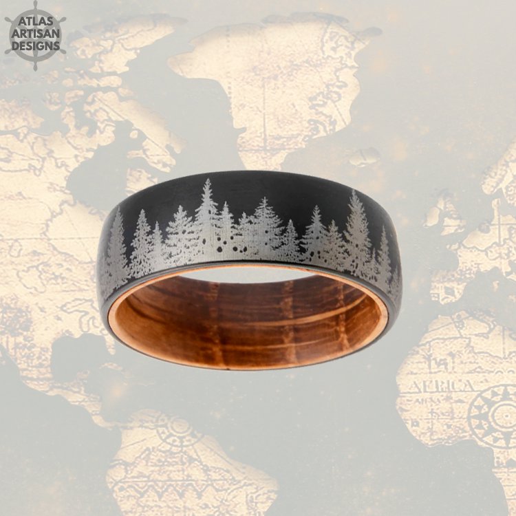 6mm Tree Ring Tungsten Wedding Bands Womens Ring Black Whiskey Barrel Ring Tungsten Ring Womens Wedding Band Nature Rings Couples Ring Set