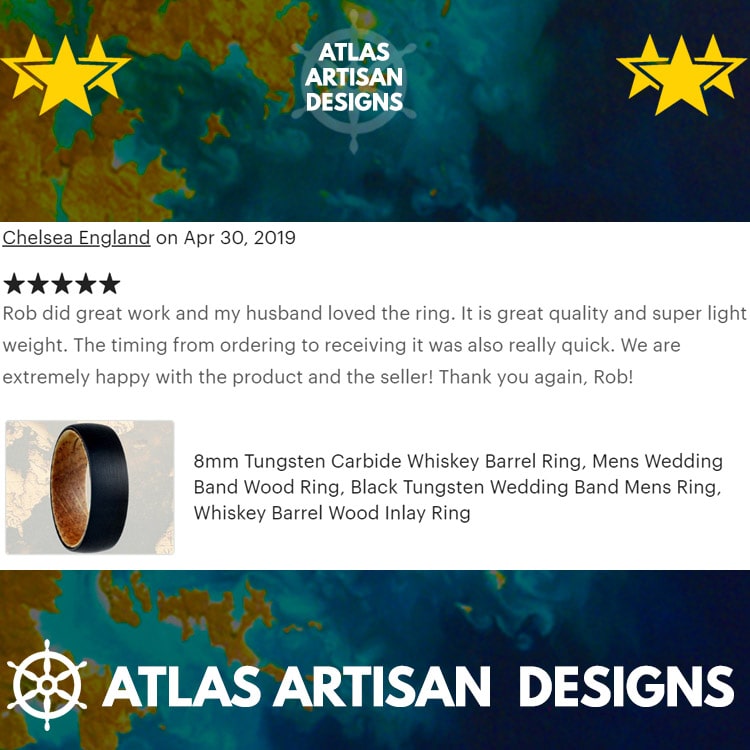 8mm Black Tungsten Ring Koa Wood Wedding Band Mens Ring - Atlas Artisan Designs