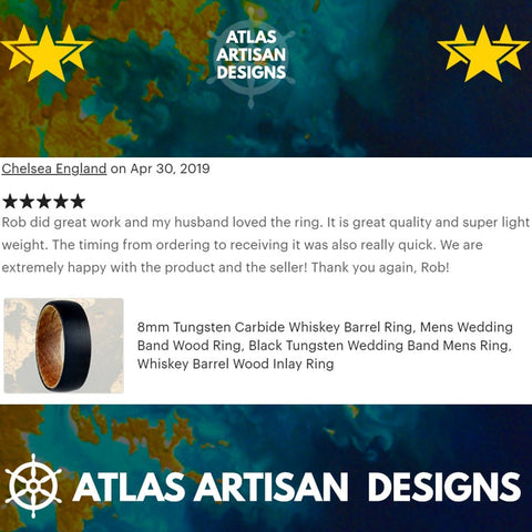 Image of 8mm Black Tungsten Ring Opal Wedding Band Hammered Ring Unique Mens Ring - Atlas Artisan Designs