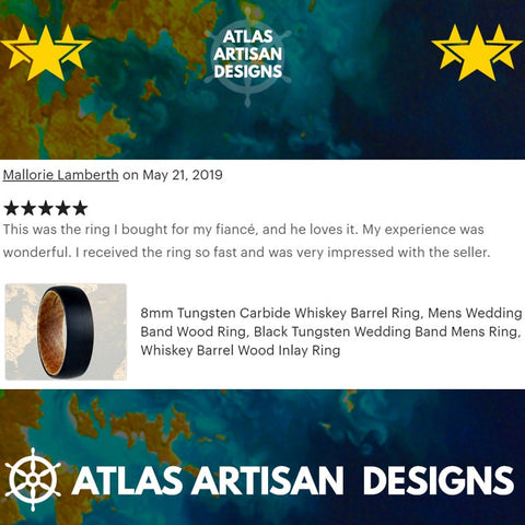 Image of 8mm Black Tungsten Ring Opal Wedding Band Hammered Ring Unique Mens Ring - Atlas Artisan Designs