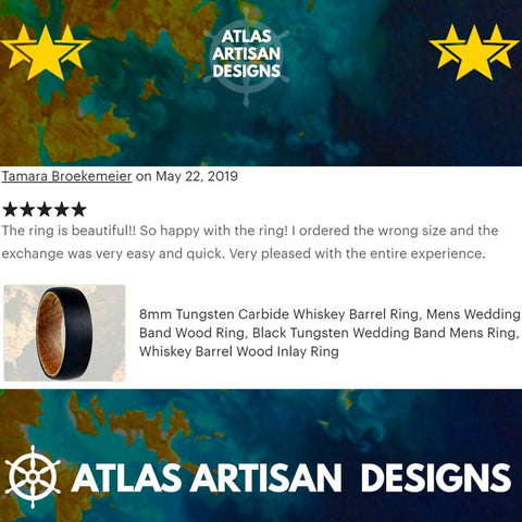 Image of Deer Antler Wedding Band Mens Ring, 8mm Black Tungsten Wedding Band Deer Antler Ring with Brushed Finish, Mens Wedding Band Nature Ring - Atlas Artisan Designs