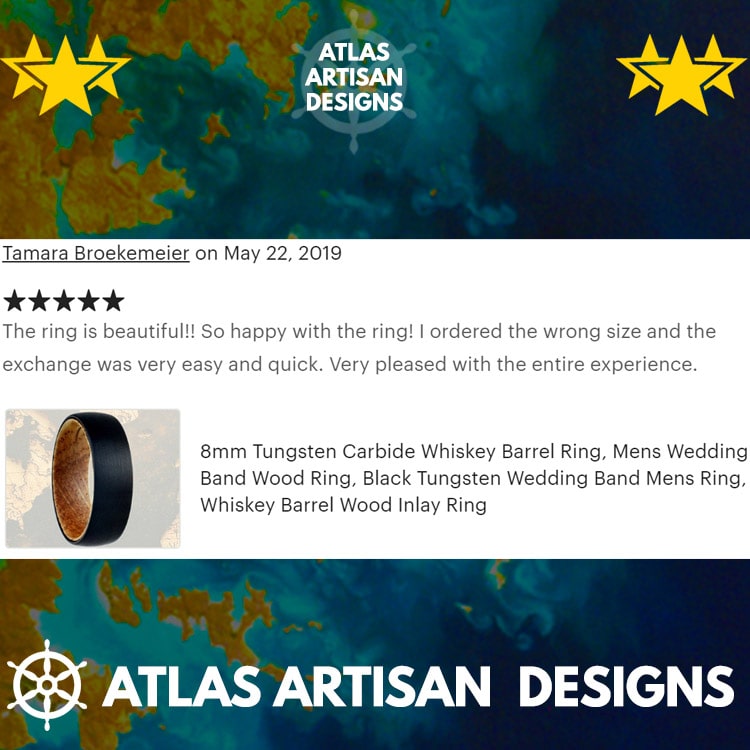 6mm Whiskey Barrel Ring Wood Wedding Band Tungsten Ring, Silver Mens Wedding Band Thin Wood Ring - Atlas Artisan Designs
