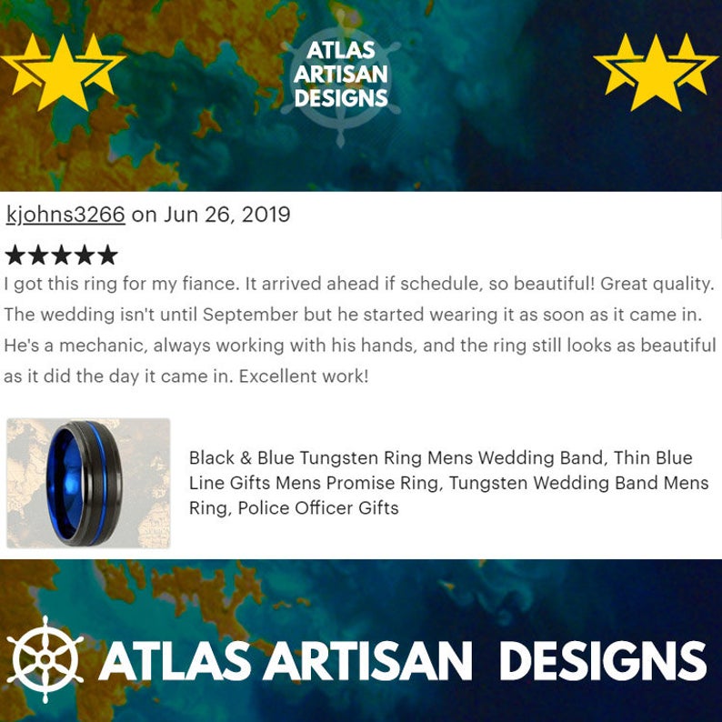 Viking Wedding Ring Mens Black Ring, Rose Gold Ring Mens Wedding Band Tungsten Ring, Blue Carbon Fiber Ring, Tungsten Wedding Band Mens Ring - Atlas Artisan Designs