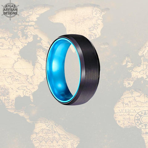 Image of 8mm Blue Tungsten Wedding Bands BlackMens Ring - Atlas Artisan Designs
