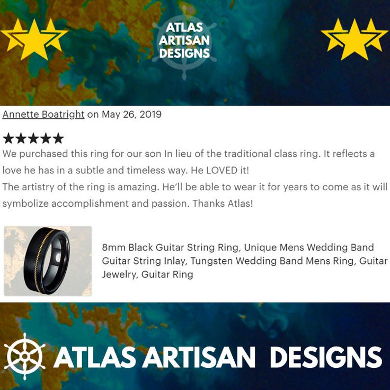 Abalone Ring Mens Wedding Band, Koa Wood Ring Unique Tungsten Ring - Atlas Artisan Designs