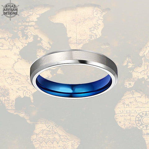 Image of 4mm Thin Titanium Rings Blue Titanium Ring Mens Wedding Band, Titanium Ring 4mm Titanium Wedding Bands Women Ring, Wedding Rings for Couples - Atlas Artisan Designs