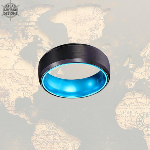 Image of 8mm Blue Tungsten Wedding Bands BlackMens Ring - Atlas Artisan Designs