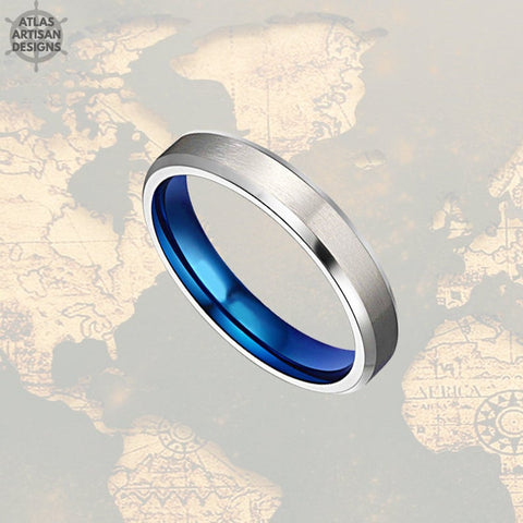 Image of 4mm Thin Titanium Rings Blue Titanium Ring Mens Wedding Band, Titanium Ring 4mm Titanium Wedding Bands Women Ring, Wedding Rings for Couples - Atlas Artisan Designs