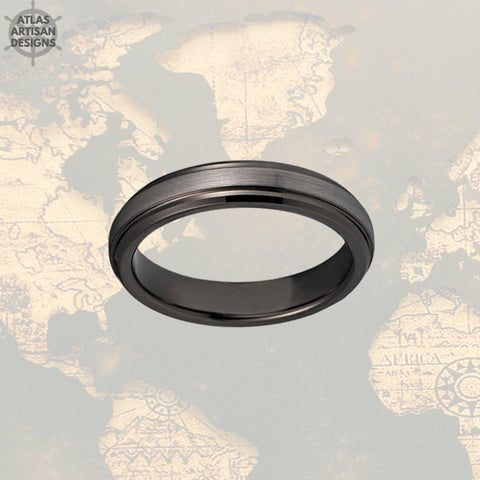 Image of Unique Gunmetal Ring Mens Wedding Band Tungsten Ring, 4mm Silver Ring Male Wedding Band Couples Ring Set Tungsten Wedding Bands Women Ring - Atlas Artisan Designs