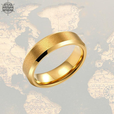 Image of 6mm 14K Yellow Gold Mens Wedding Band Tungsten Ring - Atlas Artisan Designs