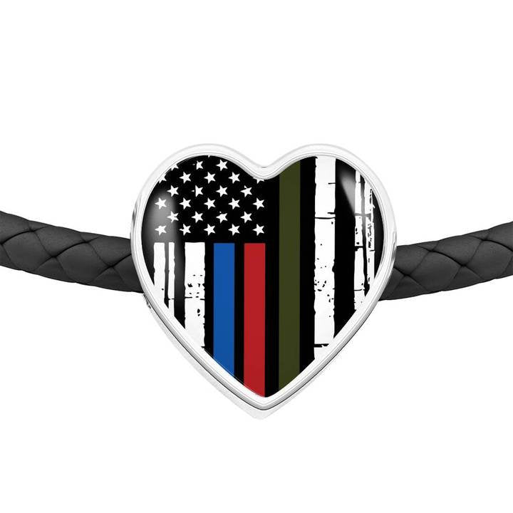 Thin Blue Line Gifts, USA Flag Firefighter Bracelet, Gift for Police Wife, Thin Red Line Gift, Leather USA Bracelet, Police Officer Gifts - Atlas Artisan Designs