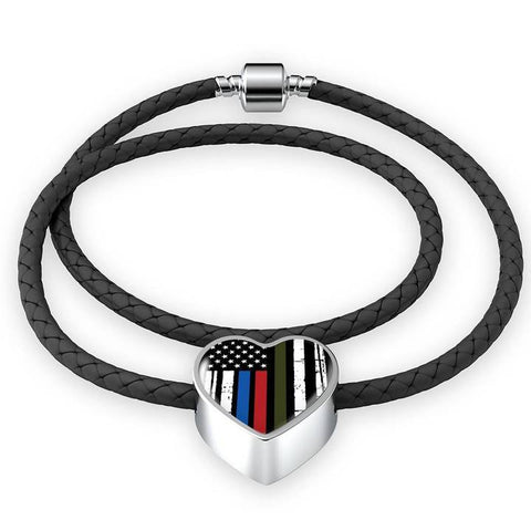 Image of Thin Blue Line Gifts, USA Flag Firefighter Bracelet, Gift for Police Wife, Thin Red Line Gift, Leather USA Bracelet, Police Officer Gifts - Atlas Artisan Designs