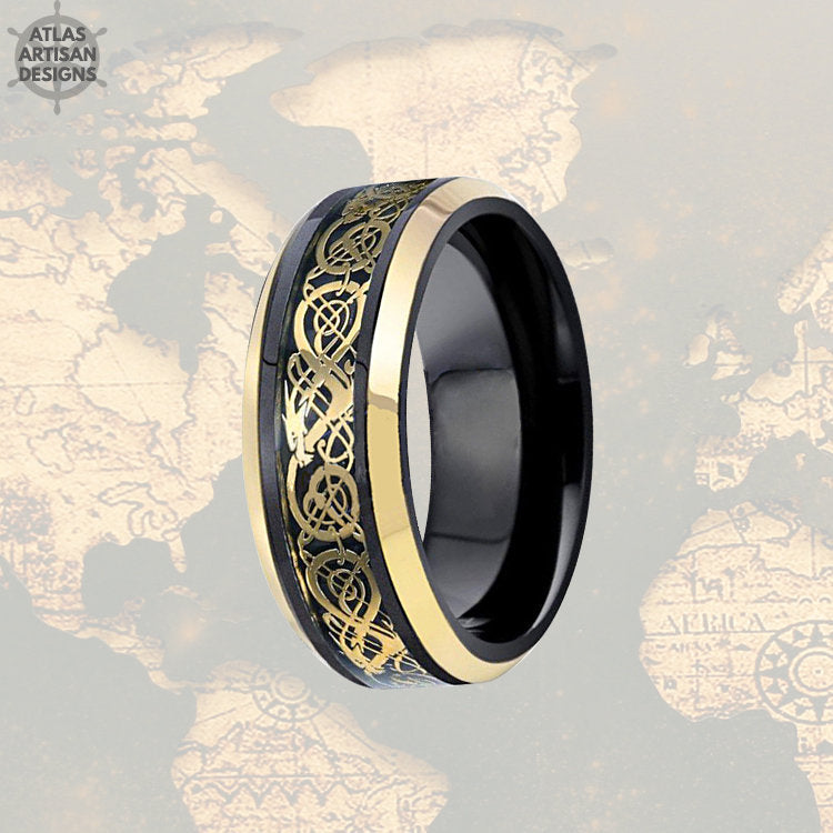 Gold Ring Mens Viking Wedding Bands Black Viking Wedding Ring Mens
