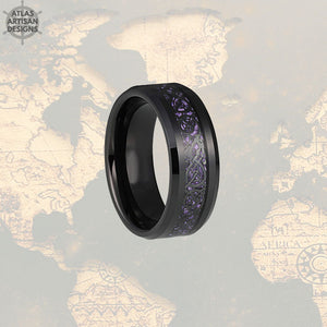 Viking Wedding Ring Mens Purple Ring with Carbon Fiber Inlay, 8mm Black Dragon Ring Mens Wedding Band Celtic Ring, Promise Ring, Mens Ring - Atlas Artisan Designs