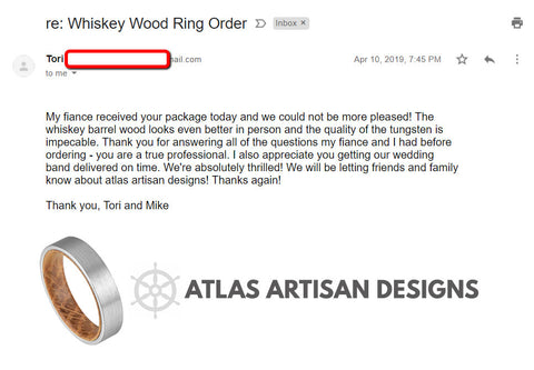 Image of Mens Wedding Band Wood Ring, Brushed Black Tungsten Wedding Band Mens Ring, Wood Inlay Ring, Wood Wedding Band, 8mm Wooden Ring for Men - Atlas Artisan Designs