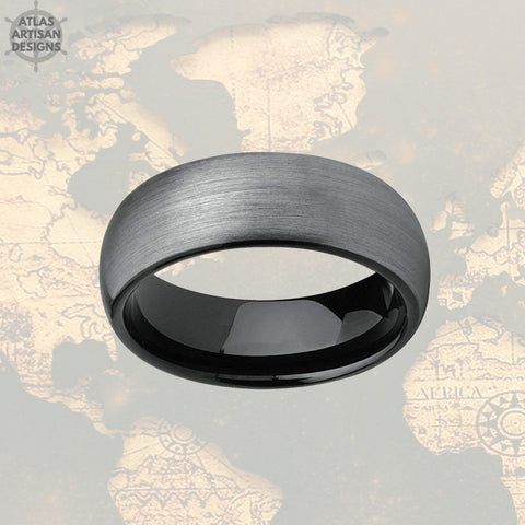 Image of Gunmetal Gray Tungsten Ring Mens Wedding Band, Mens Promise Ring, 8mm Tungsten Wedding Band Mens Ring, Black Ring for Men Couples Ring Set - Atlas Artisan Designs