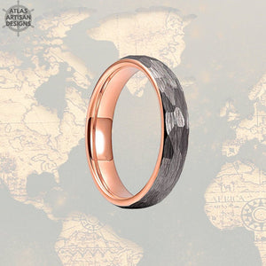 Thin Rose Gold Ring Womens Wedding Band Tungsten Ring, 6mm Hammered Ring, 18K Rose Gold Wedding Band Mens Ring Norse Ring, Couples Ring Set - Atlas Artisan Designs